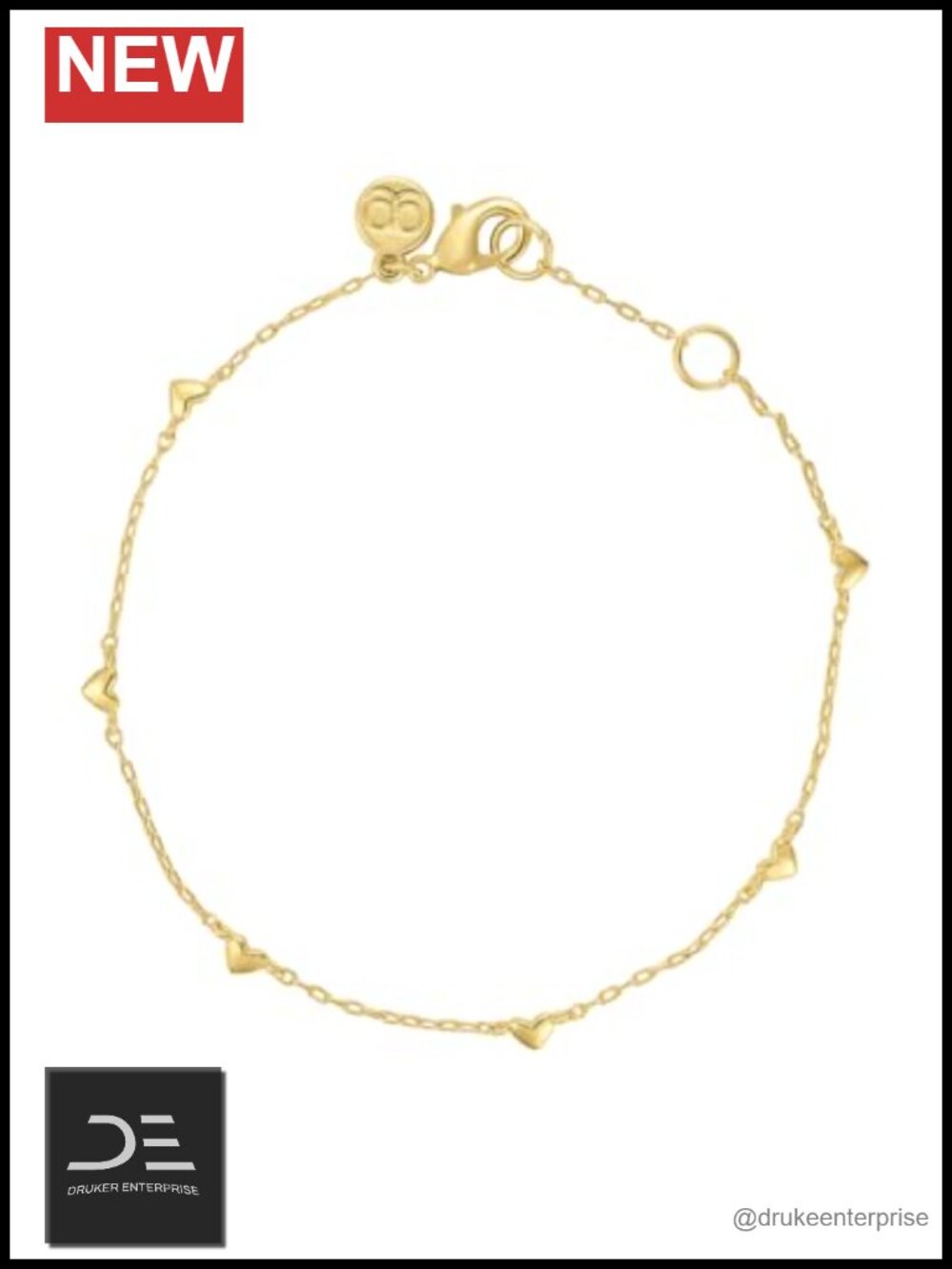 18k Gold Plated Red Enamel Heart Link Bracelet Adjustable 6.5-7 inch Women
